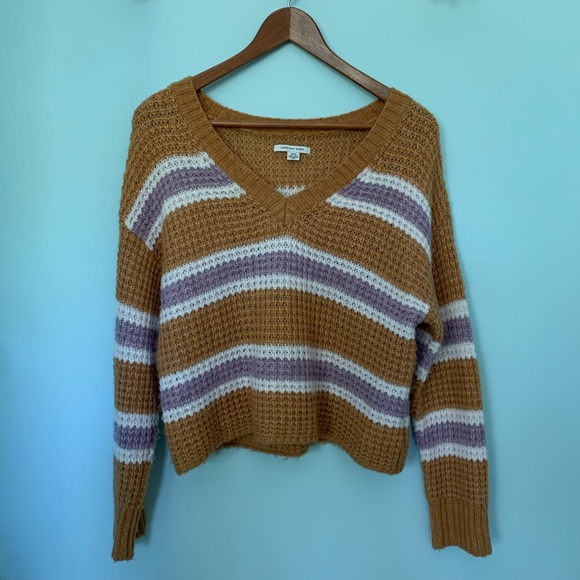 American Eagle Striped V-Neck Sweater - Picture 2 of 4